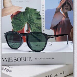 Tom Ford Round Acetate Sunglasses - Black, Green Lenses